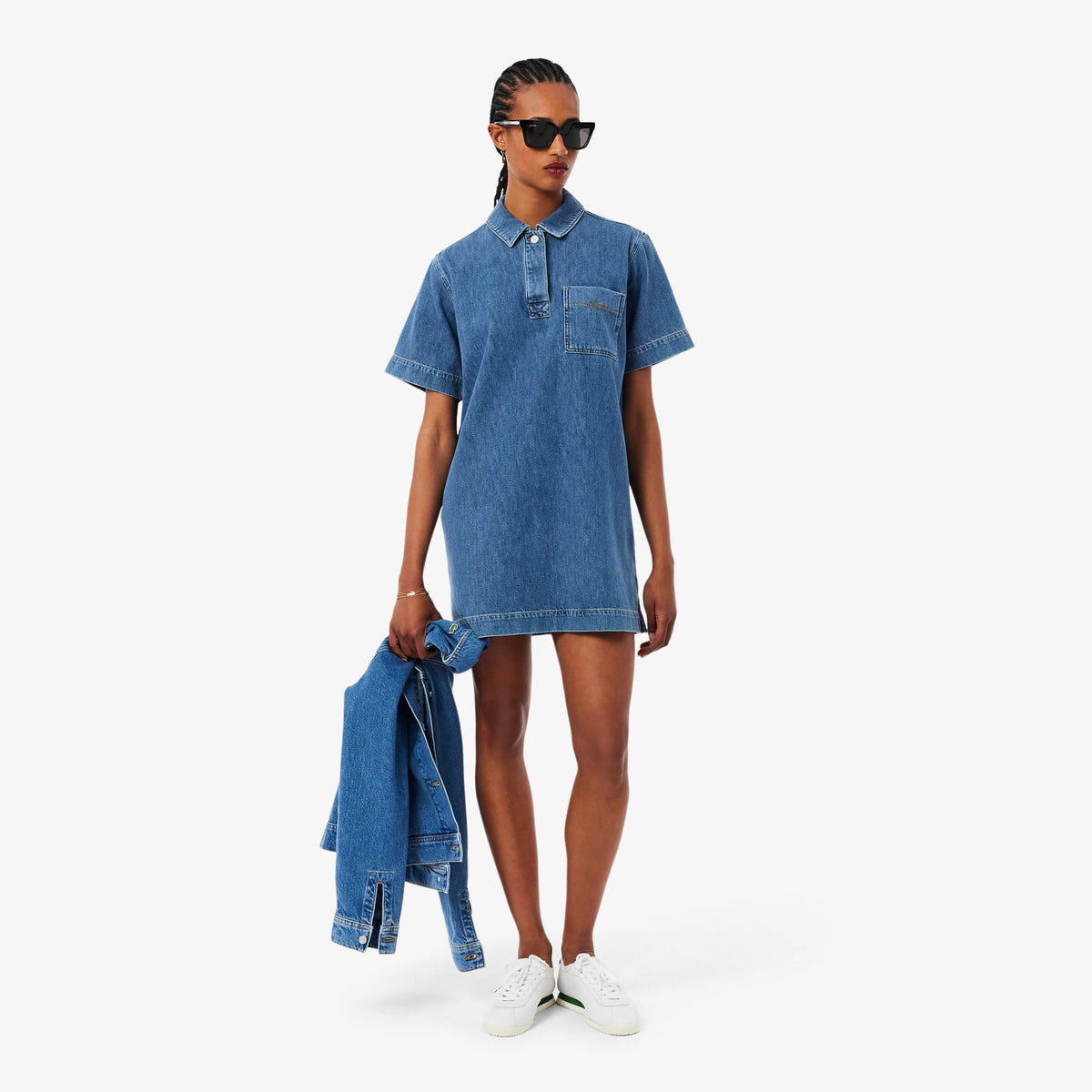 Lacoste Kadın Oversize Fit Kısa Kollu Polo Yaka Denim Mavi Elbise