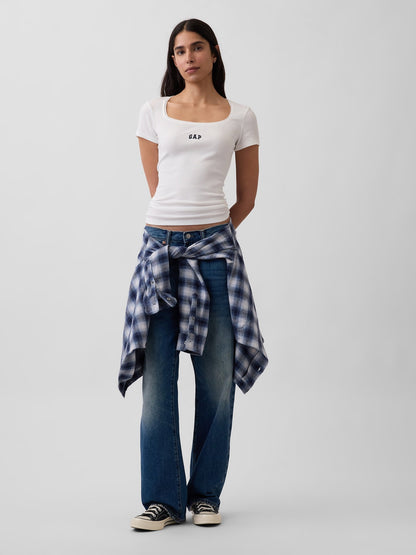 Beyaz Fitilli Gap Logo Scoopneck Üst