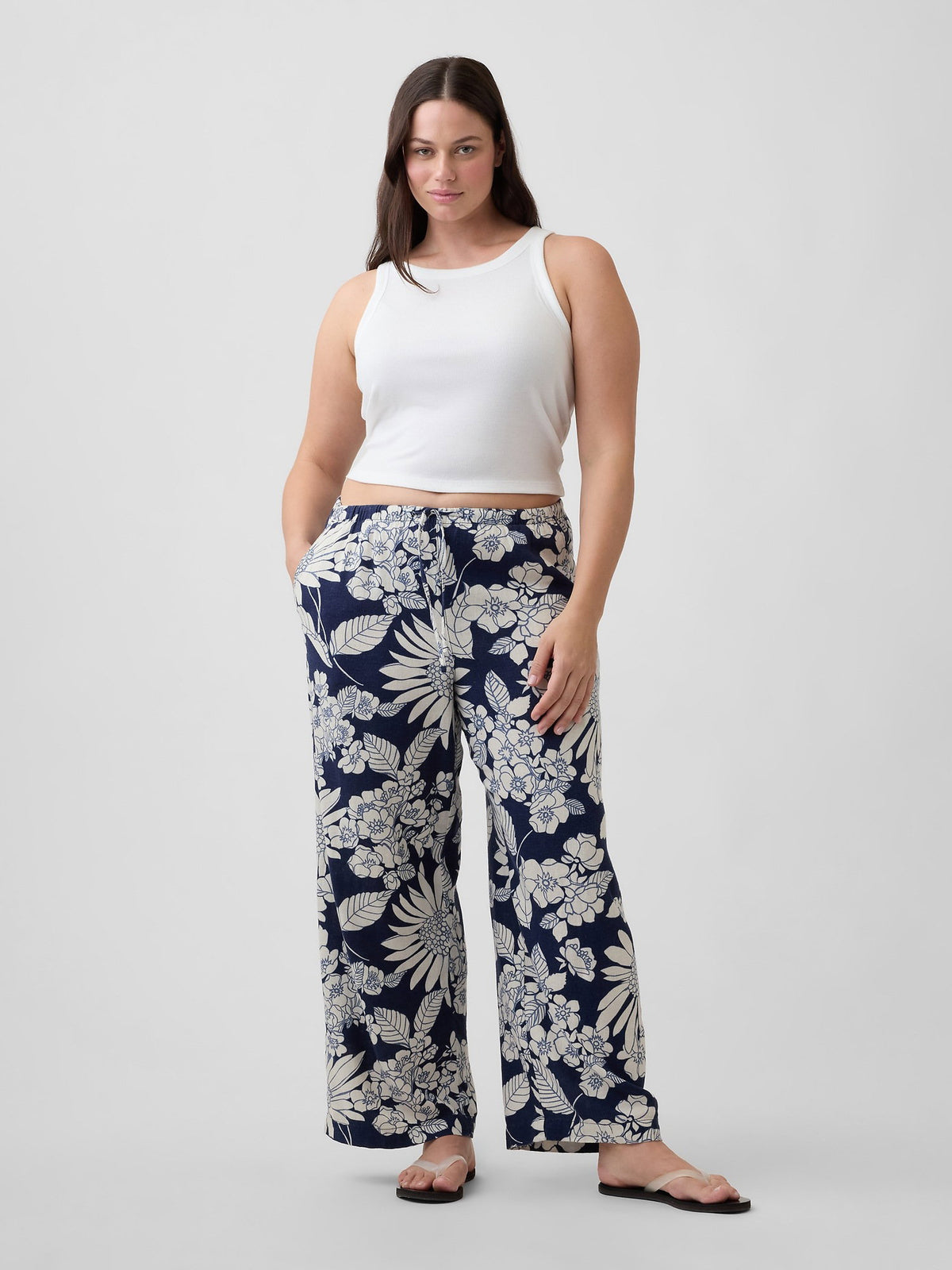 Lacivert Mid Rise Pull-on Wide-leg Pantolon