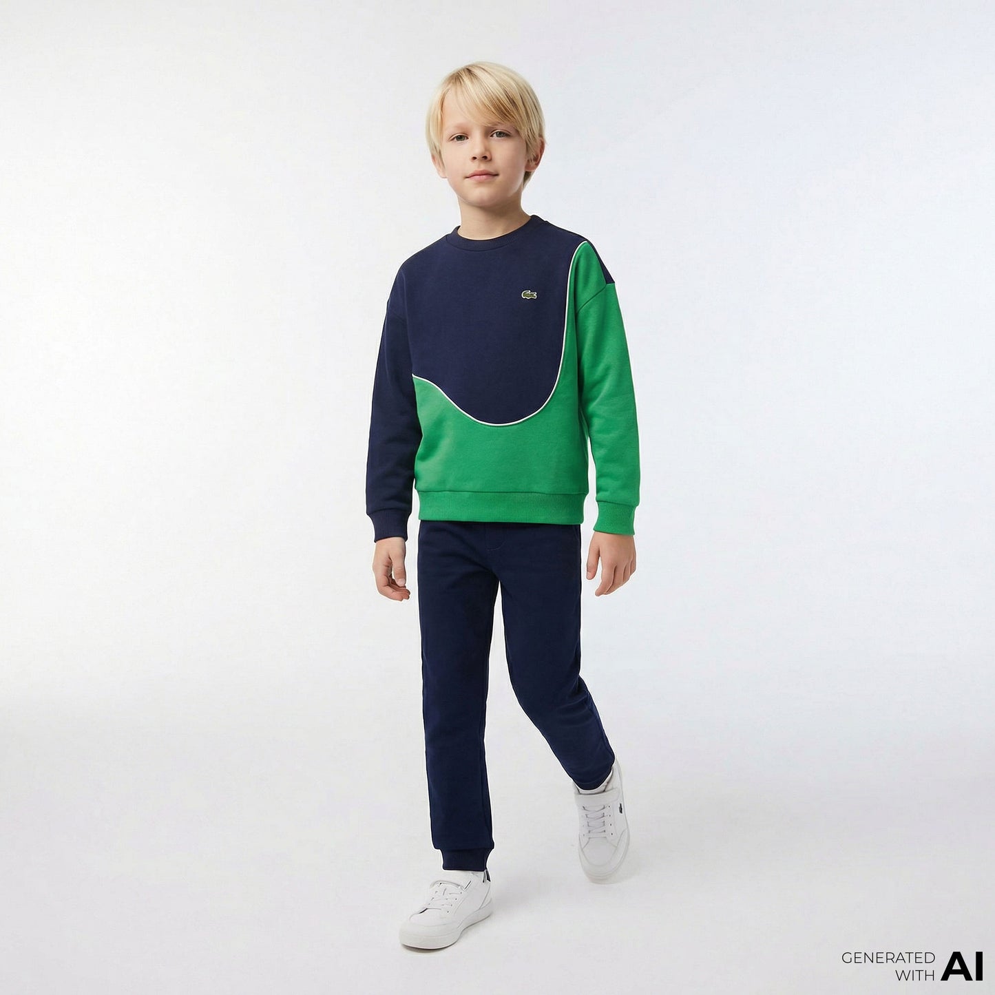 Lacoste Colour Block Fleece Çocuk Lacivert/yeşil Sweatshirt