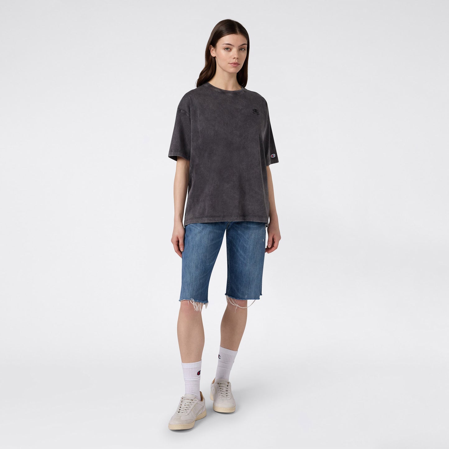 Champion Crewneck Regular Fit Kadın Gri T-shirt