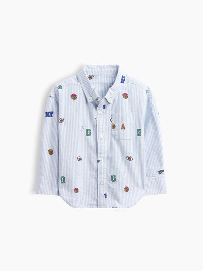 Mavi Baskılı Oxford Oversize Gömlek