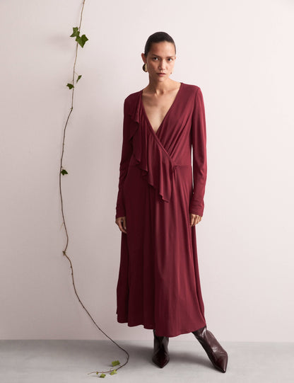 Jaeger Regular Fit V Yaka Midi Elbise