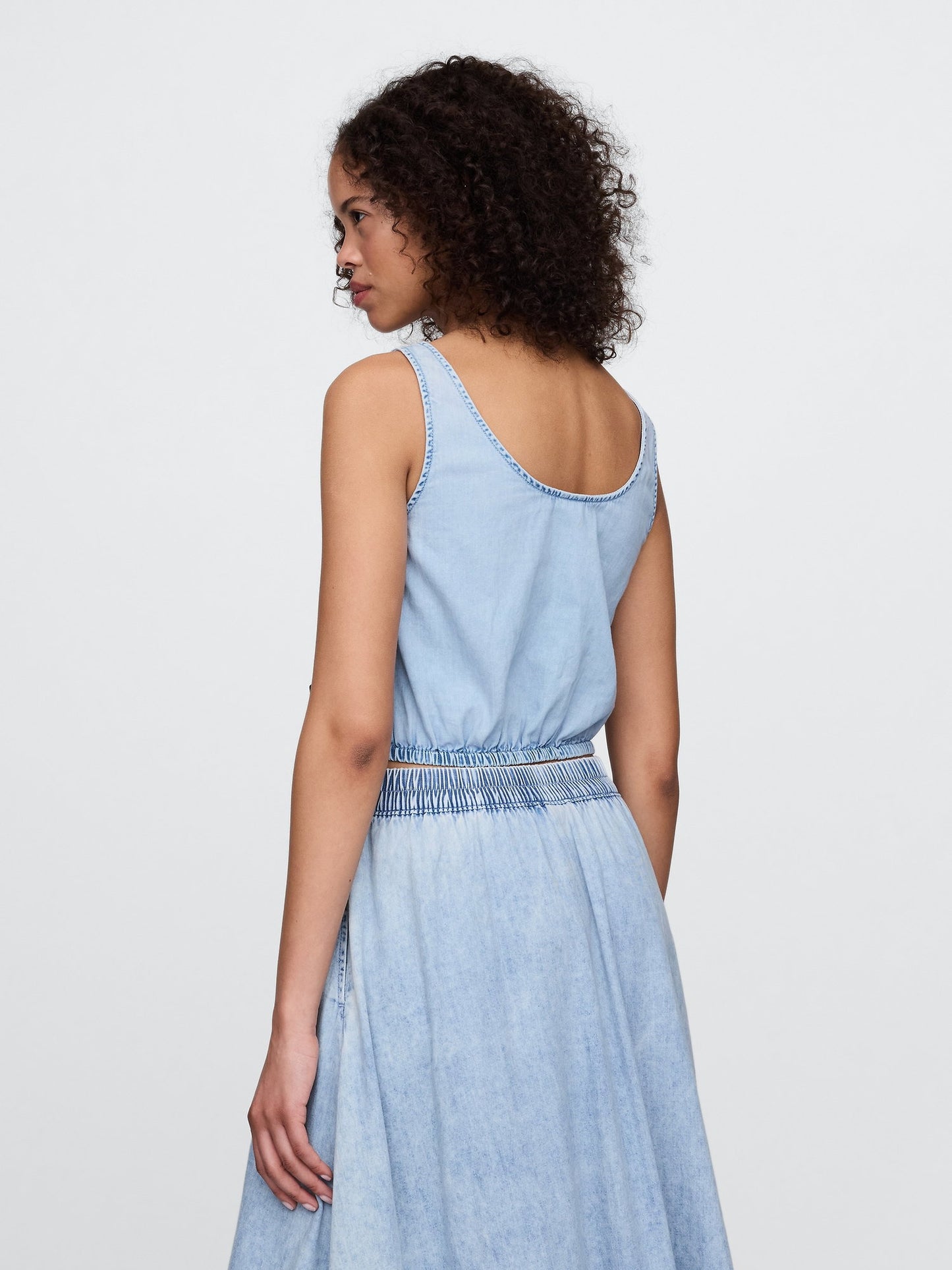 Mavi Denim Büzgülü Crop Bluz
