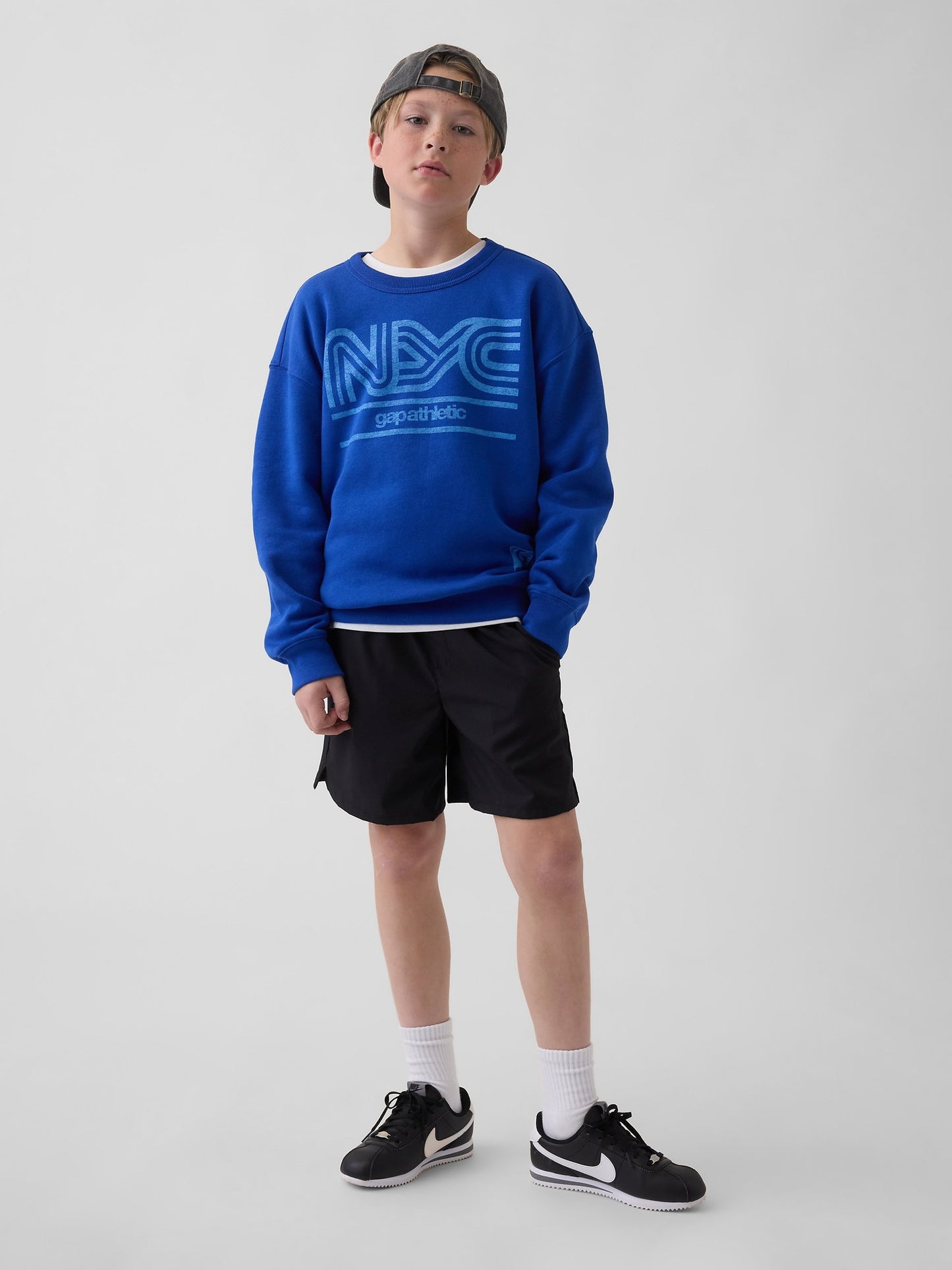 Kobalt Mavisi Relaxed Grafik Baskılı Sweatshirt