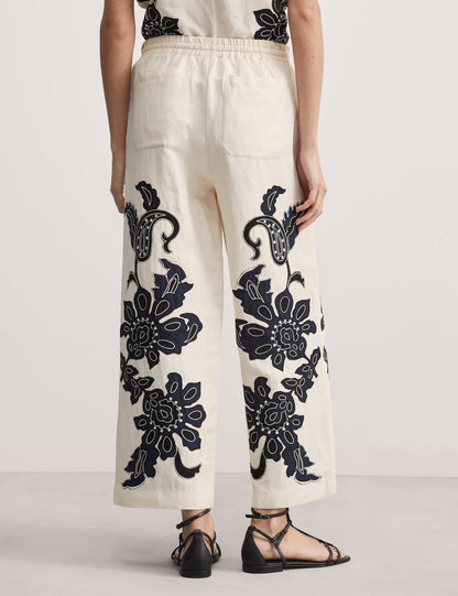 Jaeger Işleme Detaylı Wide Leg Keten Pantolon