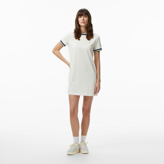 Calvin Klein Monogram Stripe Trim Mini Kadın Beyaz Elbise