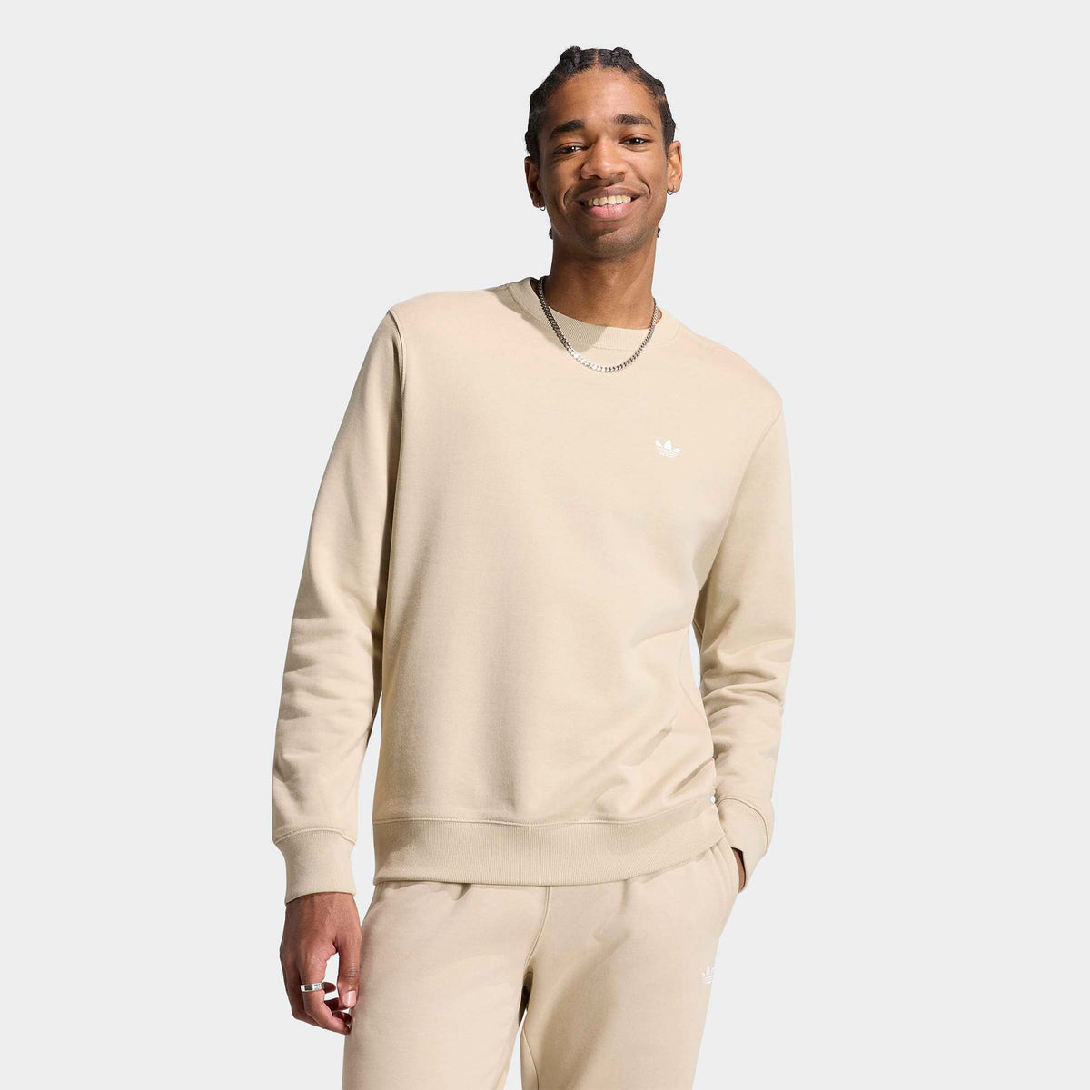 Adidas Trefoil Essentials Crew French Terry Erkek Krem Sweatshirt