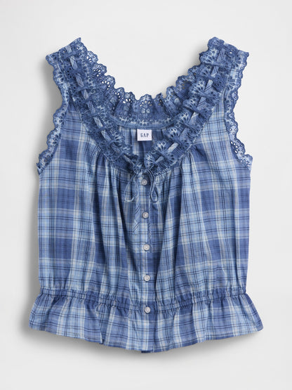 Mavi Eyelet Tie-front Crop Peplum Bluz
