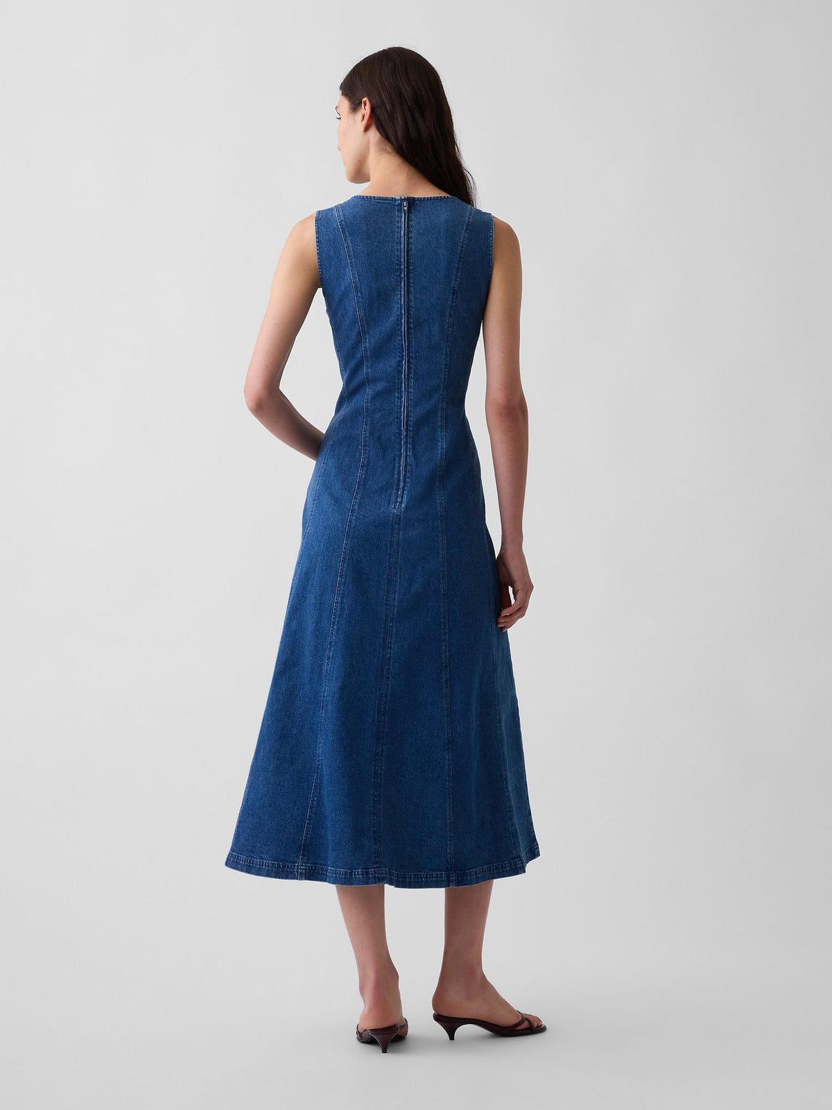 Koyu Mavi Seamed Denim Maxi Elbise