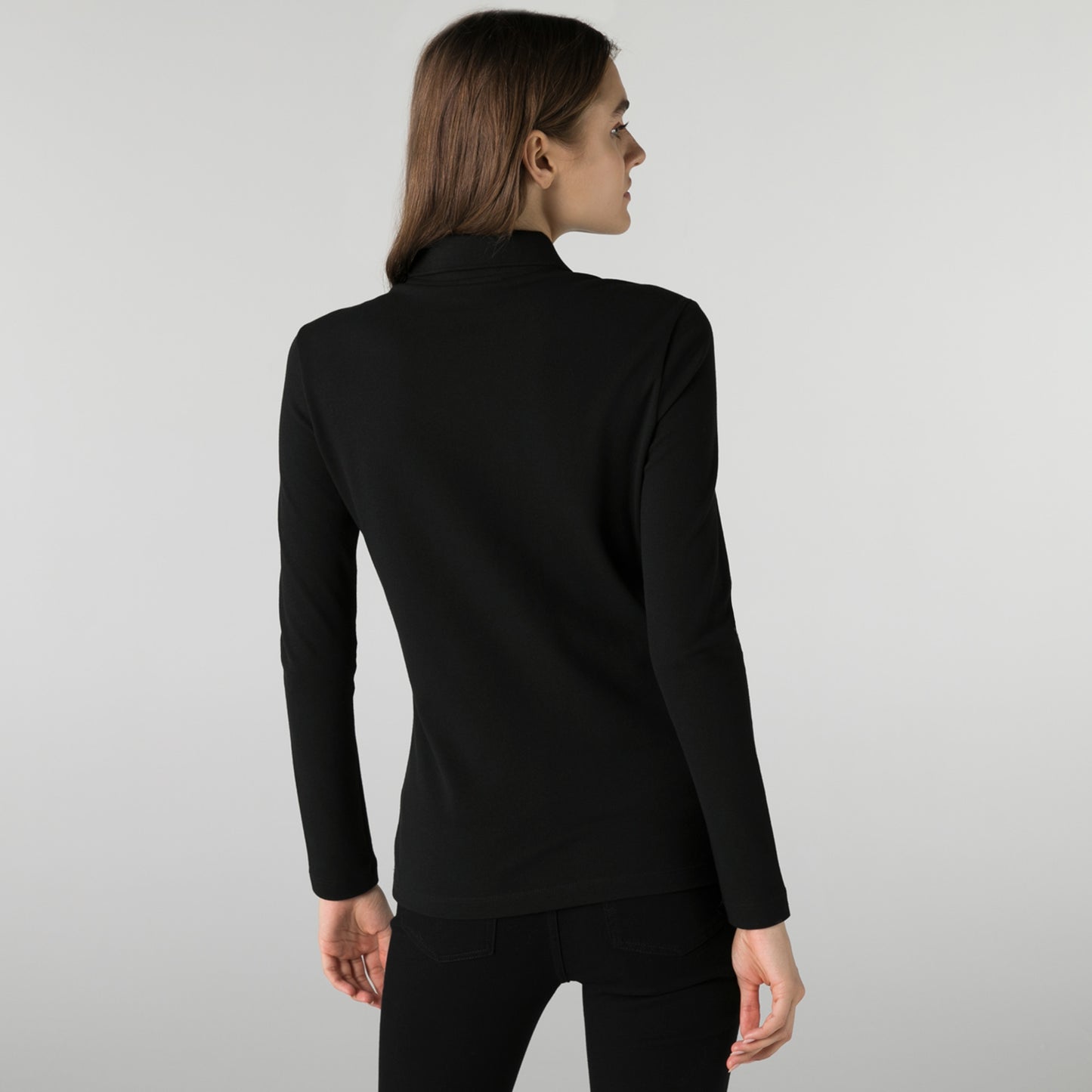 Lacoste Kadın Slim Fit Uzun Kollu Siyah Polo