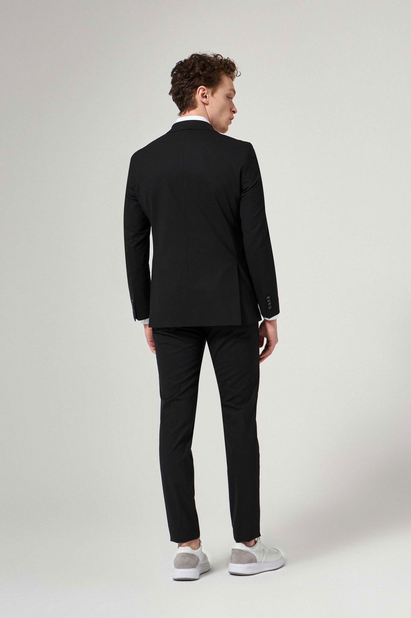 Tween Slim Fit Siyah Düz Yünlü Bi Stretch Takim Elbise