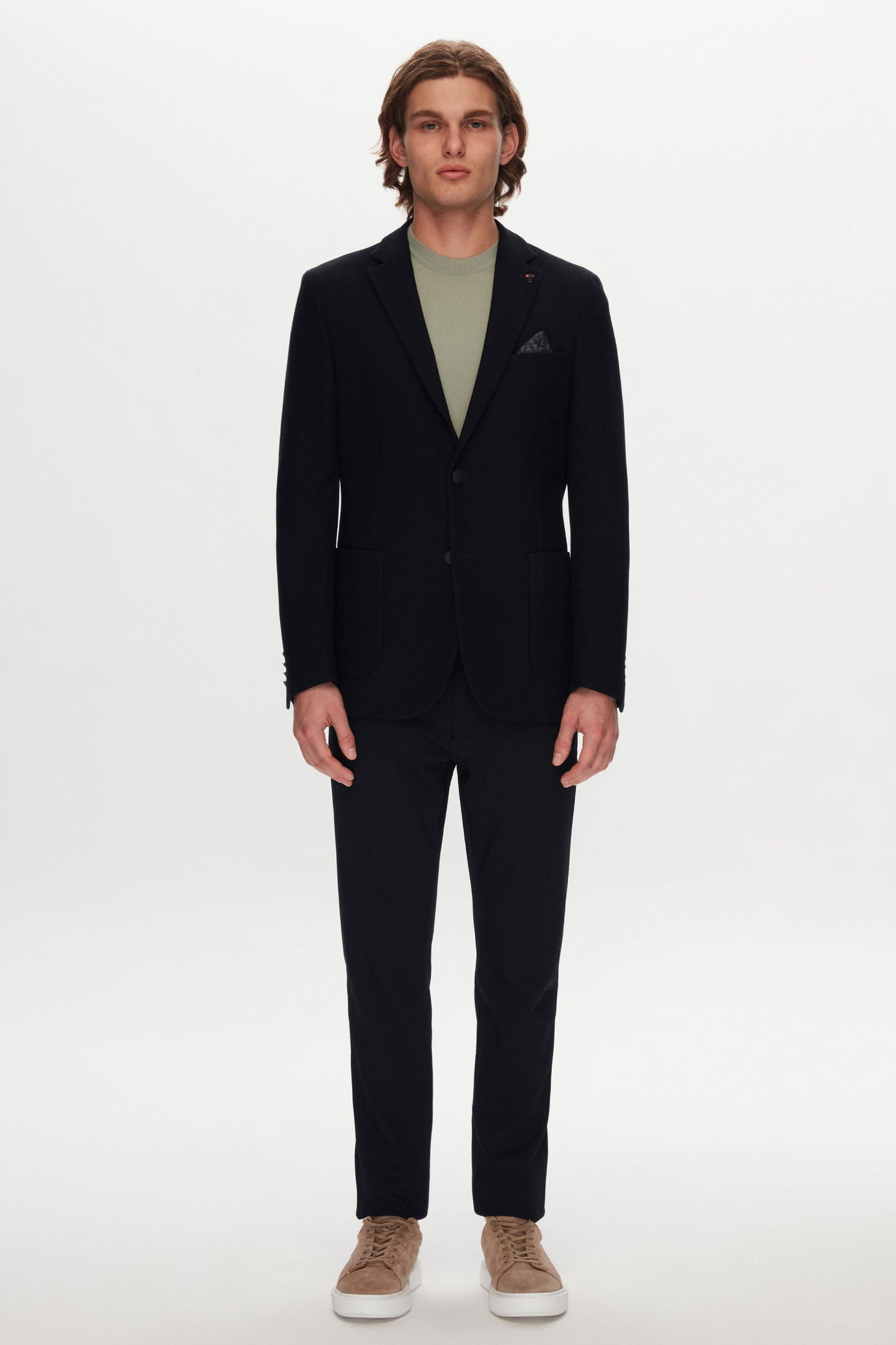 Tween Slim Fit Lacivert Armürlü Ceket + Pantolon / Bı Stretch Kumaş Ceket