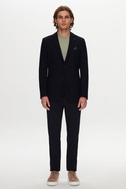 Tween Slim Fit Lacivert Armürlü Ceket + Pantolon / Bı Stretch Kumaş Ceket