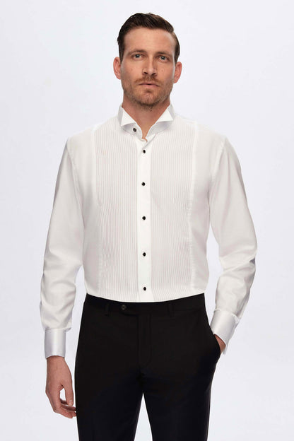 Damat Slim Fit Beyaz Jakar Desenli %100 Pamuk Nano Care Smokin Gömlek