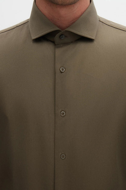 Damat Slim Fit Haki Düz Nano Care Gömlek