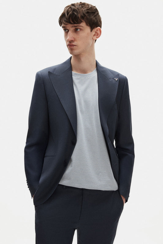 Tween Slim Fit Lacivert Düz Yünlü Takim Elbise