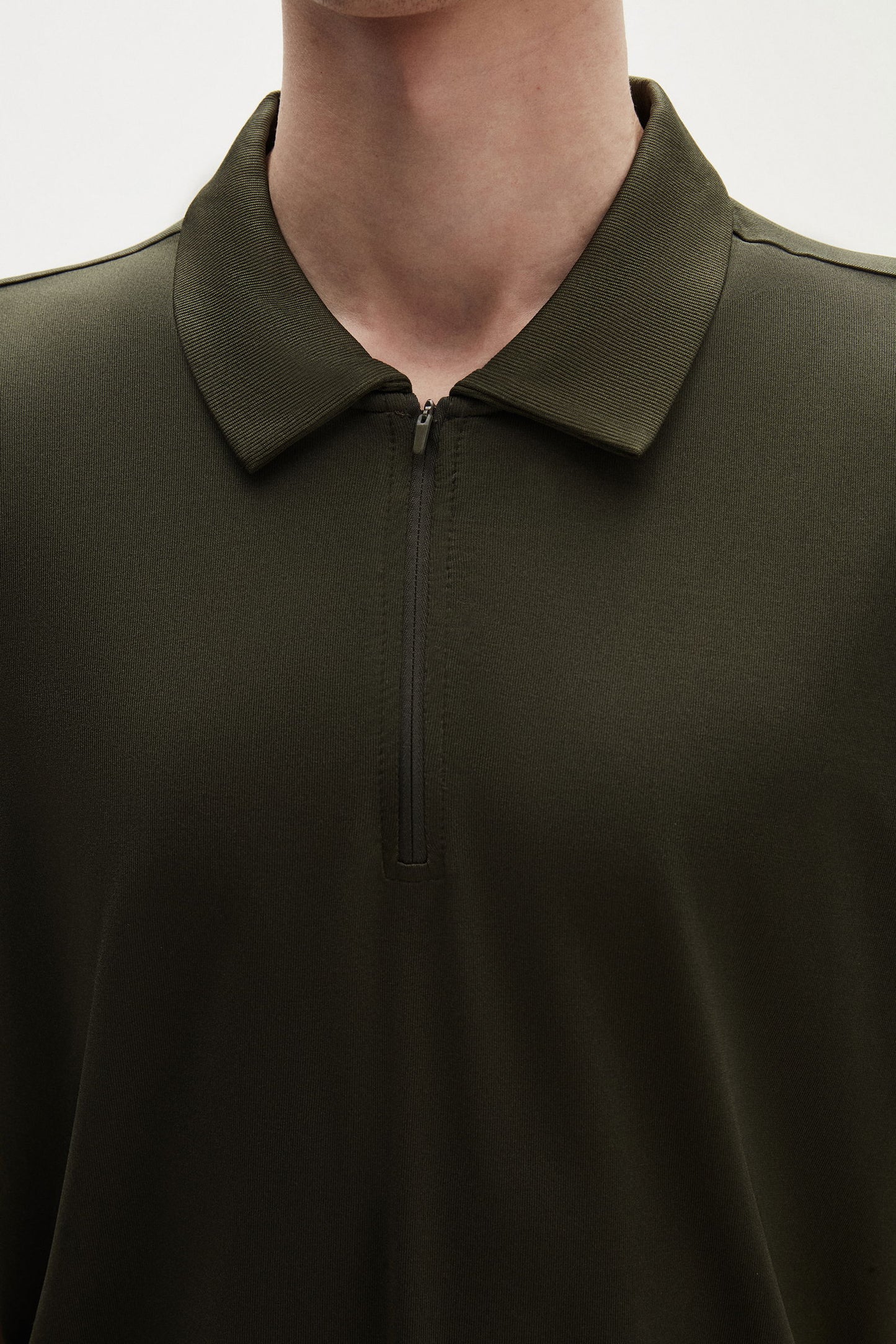 Tween Slim Fit Haki Yarım Fermuarlı Polo Yaka Yazlık T-shirt