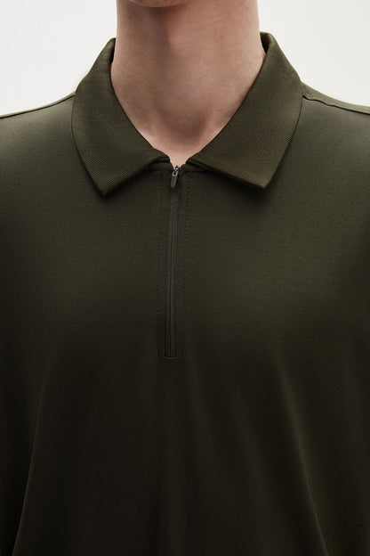 Tween Slim Fit Haki Yarım Fermuarlı Polo Yaka Yazlık T-shirt