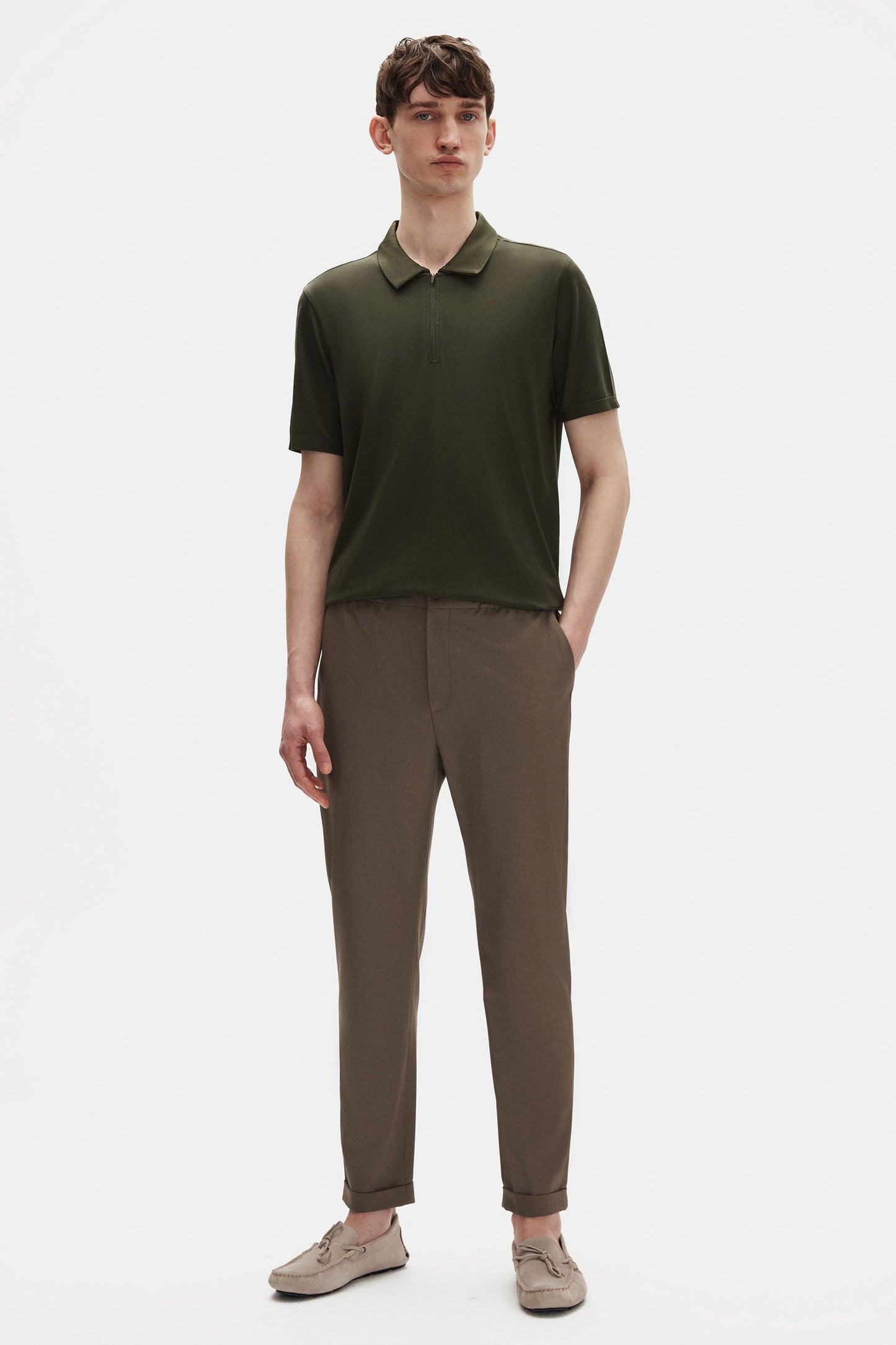 Tween Slim Fit Haki Yarım Fermuarlı Polo Yaka Yazlık T-shirt