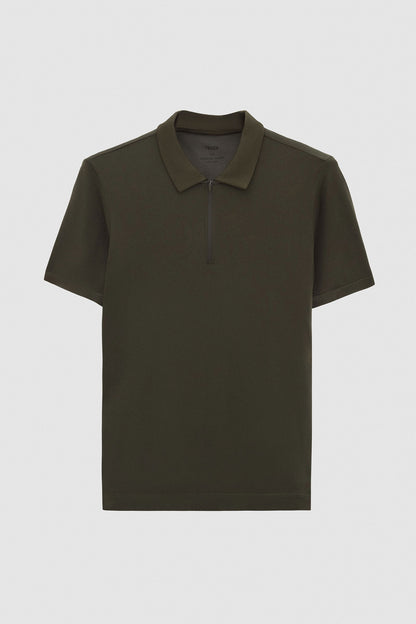 Tween Slim Fit Haki Yarım Fermuarlı Polo Yaka Yazlık T-shirt