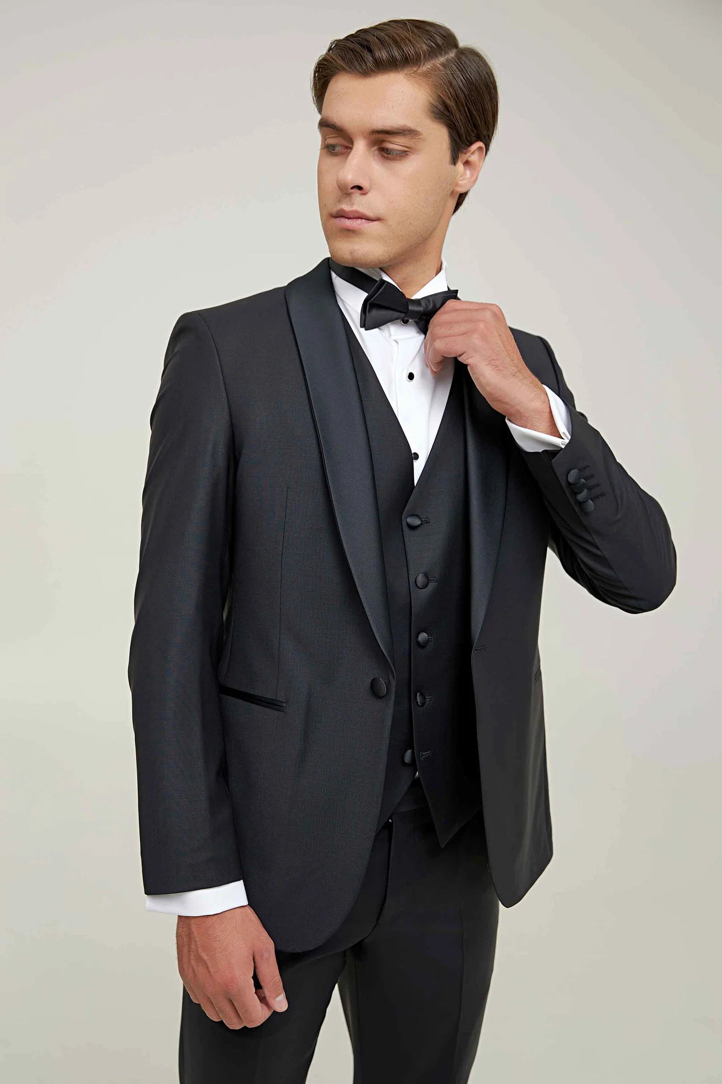 Damat Slim Fit Siyah Düz Damatlık &amp; Takim Elbise Yelekli