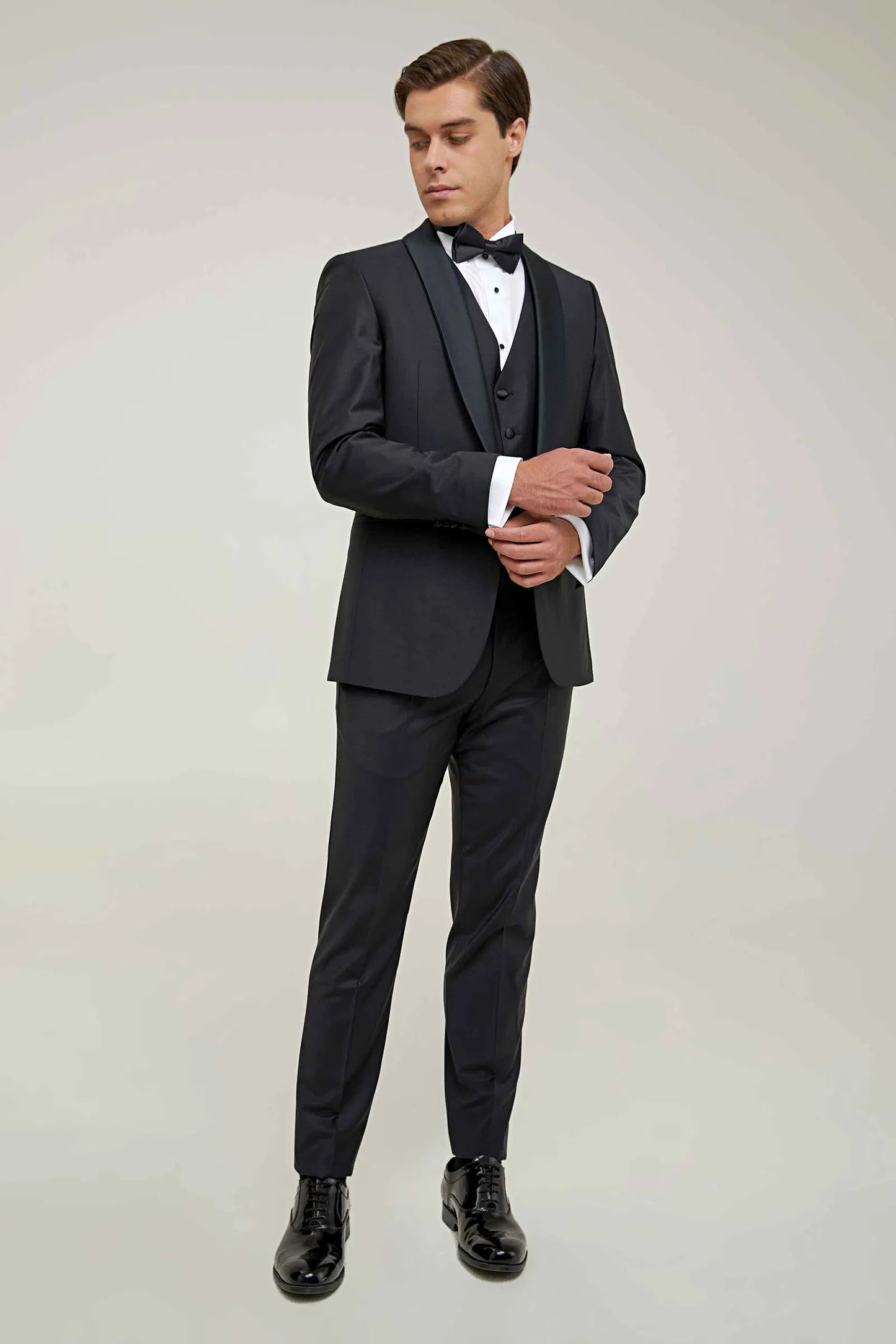 Damat Slim Fit Siyah Düz Damatlık &amp; Takim Elbise Yelekli