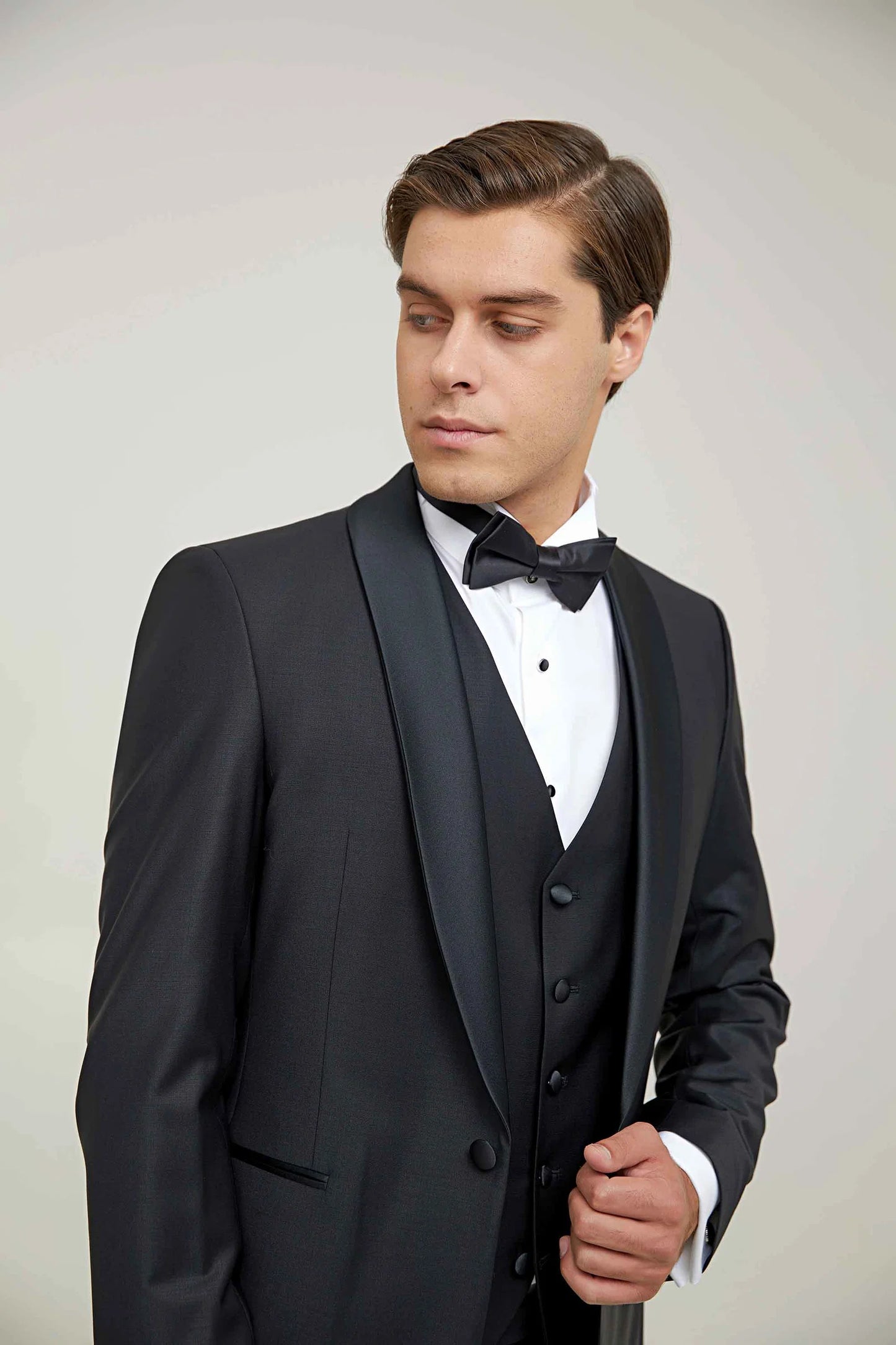 Damat Slim Fit Siyah Düz Damatlık &amp; Takim Elbise Yelekli