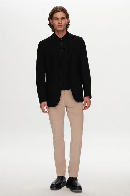 Tween Slim Fit Siyah Armürlü Ceket + Pantolon / Bı Stretch Kumaş Ceket