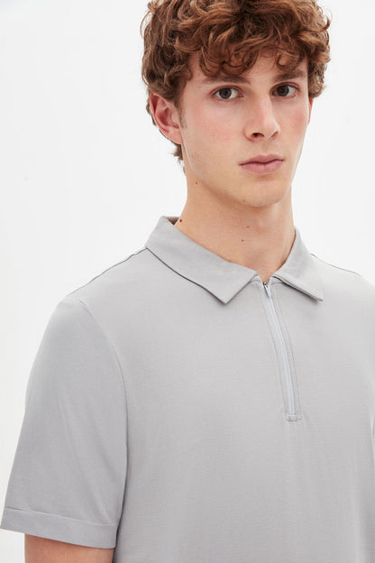 Tween Slim Fit Taş Yarım Fermuarlı Polo Yaka Yazlık T-shirt