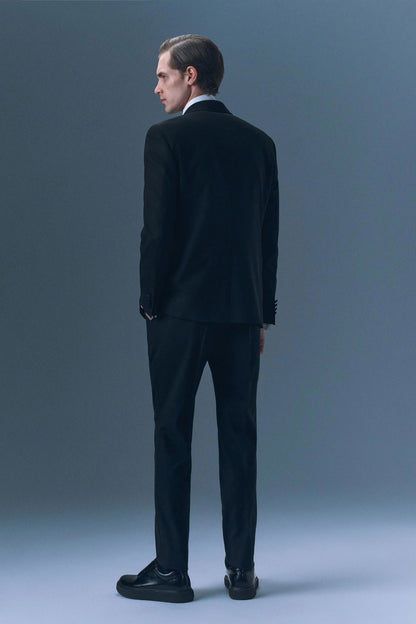 Tween Slim Fit Siyah Düz Yün Karişimli Damatlık &amp; Smokin Takim