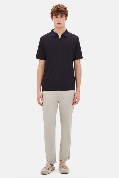 Tween Slim Fit Lacivert Yarım Fermuarlı Polo Yaka Yazlık T-shirt