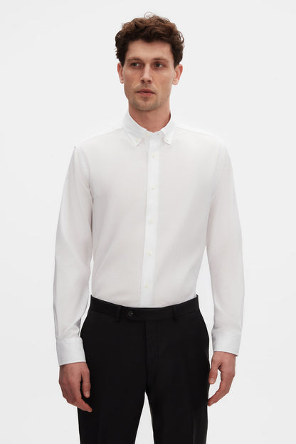 Damat Slim Fit Beyaz Armürlü %100 Pamuklu Gömlek