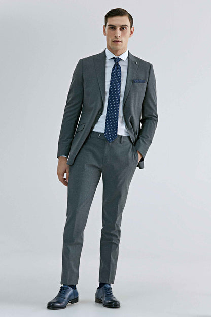 Tween Slim Fit Gri Düz Yün Karişimli Takim Elbise