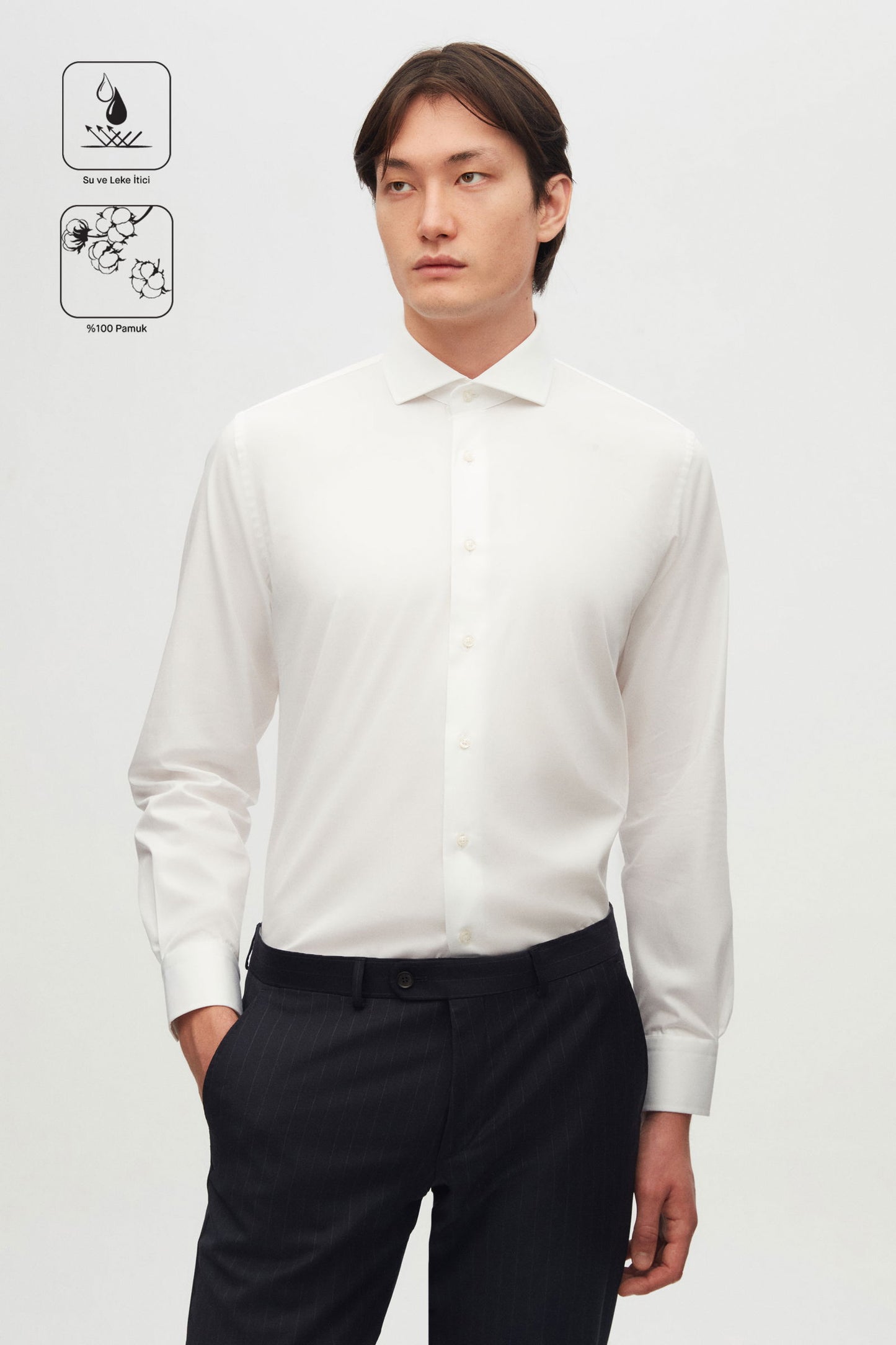 Damat Slim Fit Beyaz Düz Nano Care Gömlek