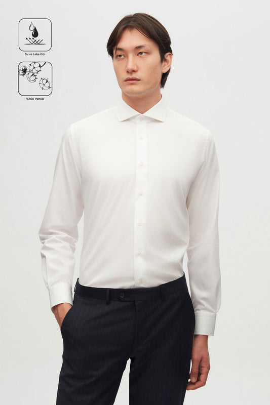 Damat Slim Fit Beyaz Düz Nano Care Gömlek