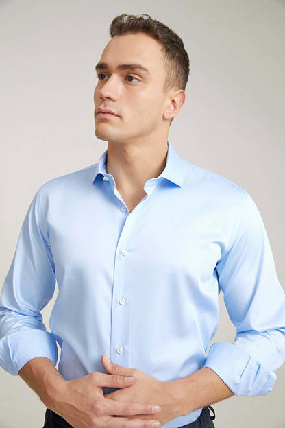 Damat Slim Fit Açık Mavi Düz Nano Care Gömlek