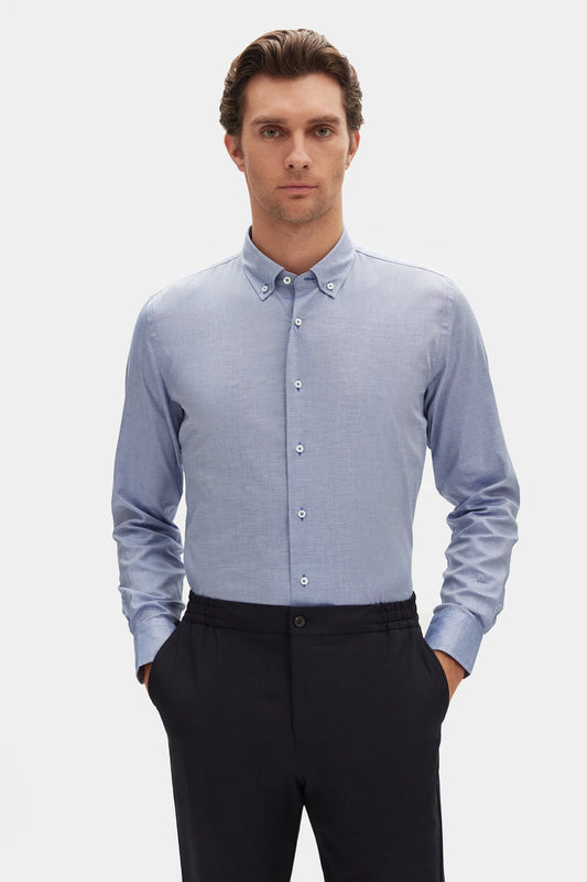 Damat Slim Fit Lacivert Armürlü %100 Pamuklu Gömlek