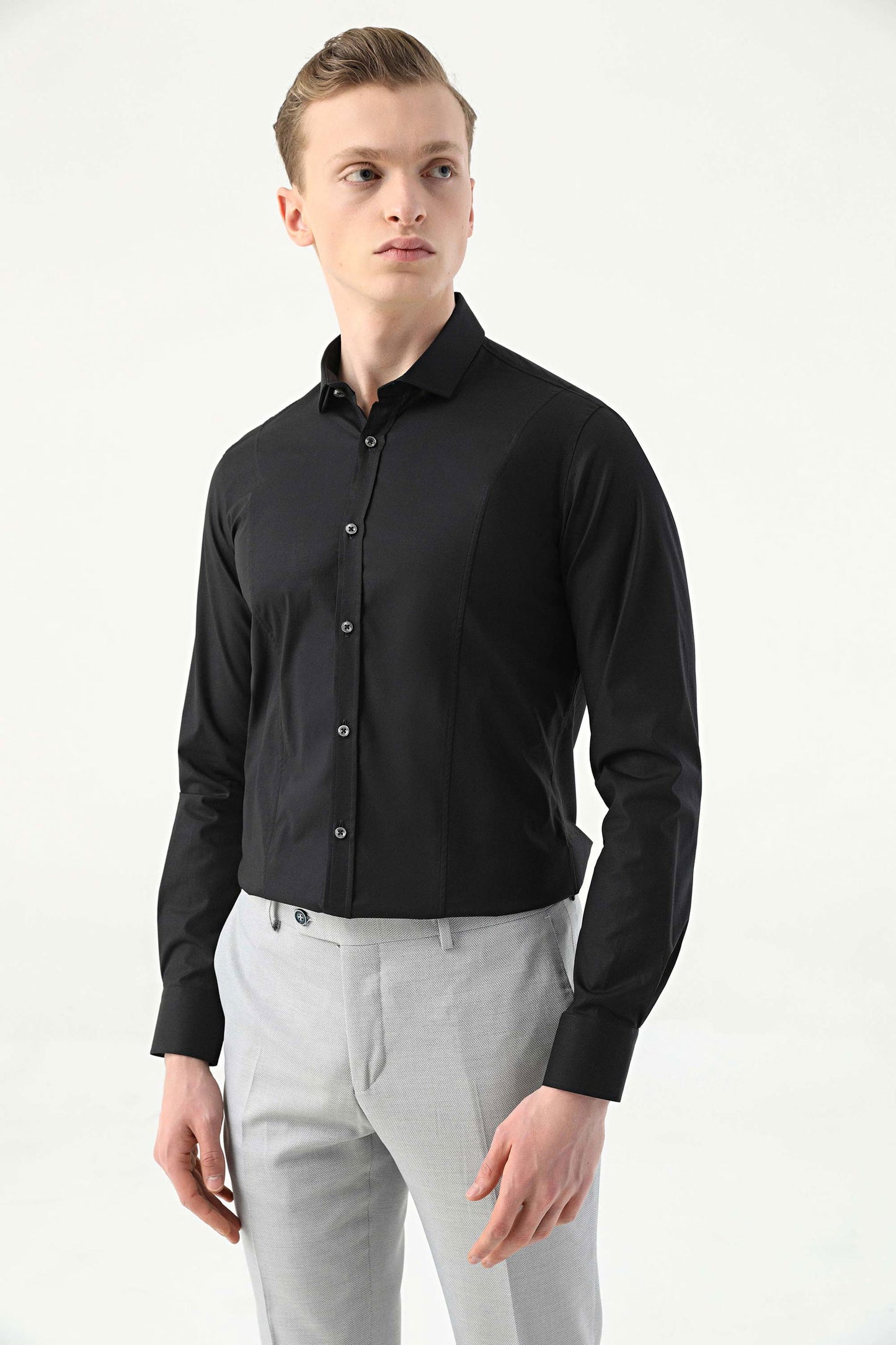 Tween Super Slim Fit Siyah Düz Easy Care Gömlek