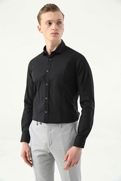 Tween Super Slim Fit Siyah Düz Easy Care Gömlek