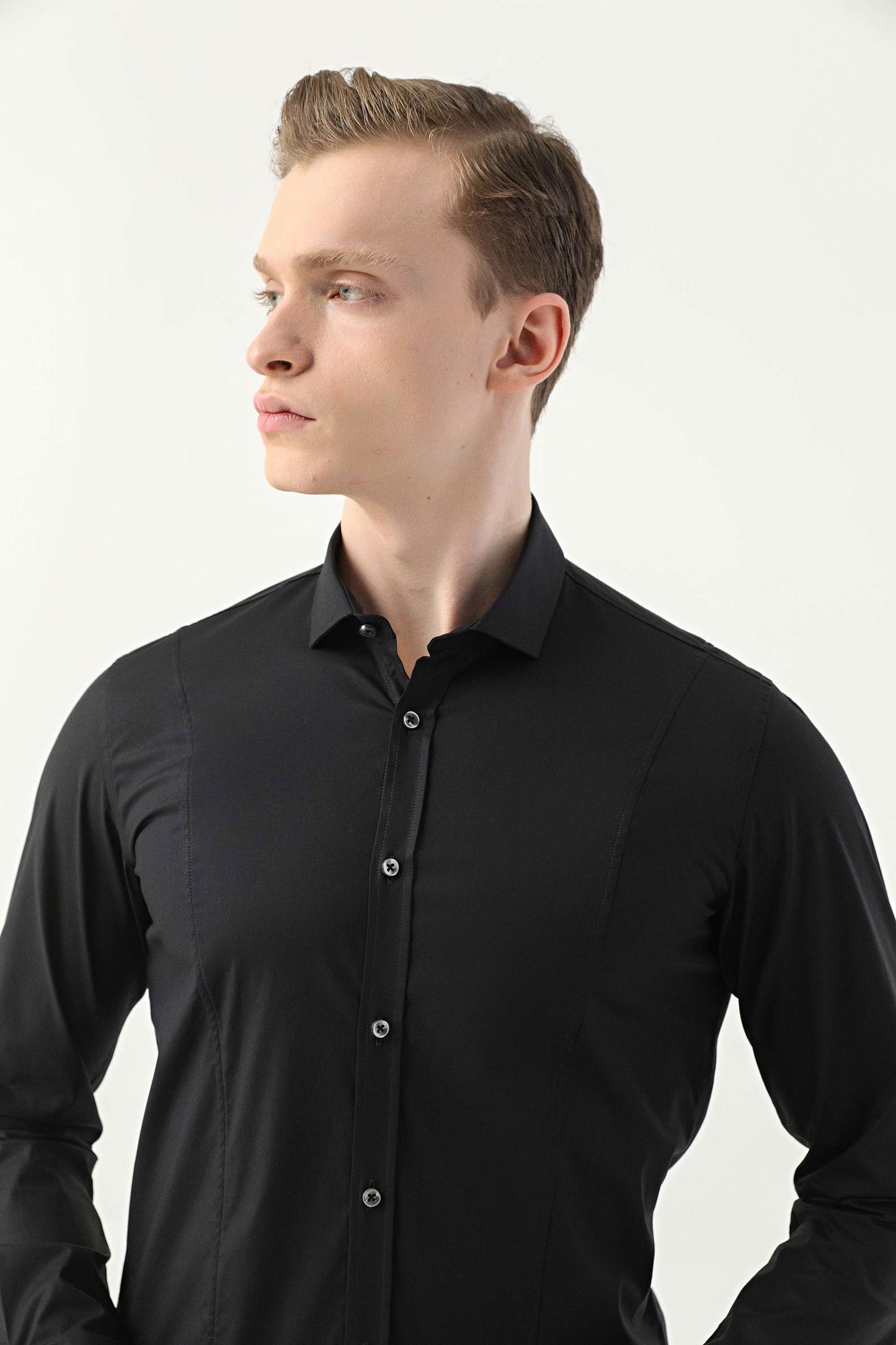 Tween Super Slim Fit Siyah Düz Easy Care Gömlek