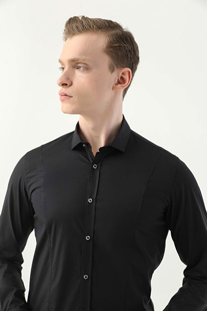 Tween Super Slim Fit Siyah Düz Easy Care Gömlek