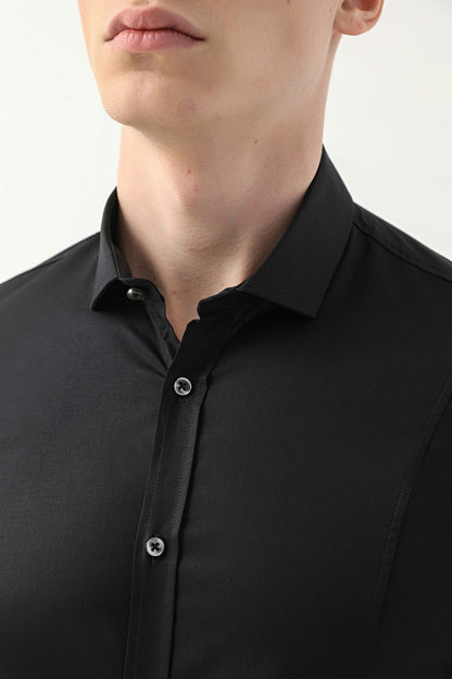 Tween Super Slim Fit Siyah Düz Easy Care Gömlek