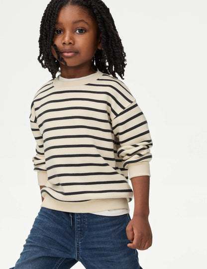 Pamuk Karışımlı Çizgili Sweatshirt (2-8 Yaş)