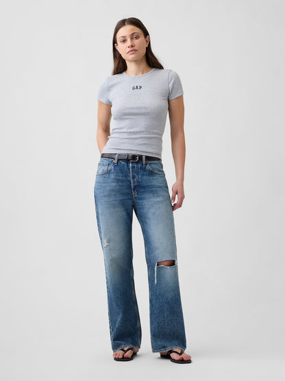 Gri Modern Fitilli Gap Logo T-shirt