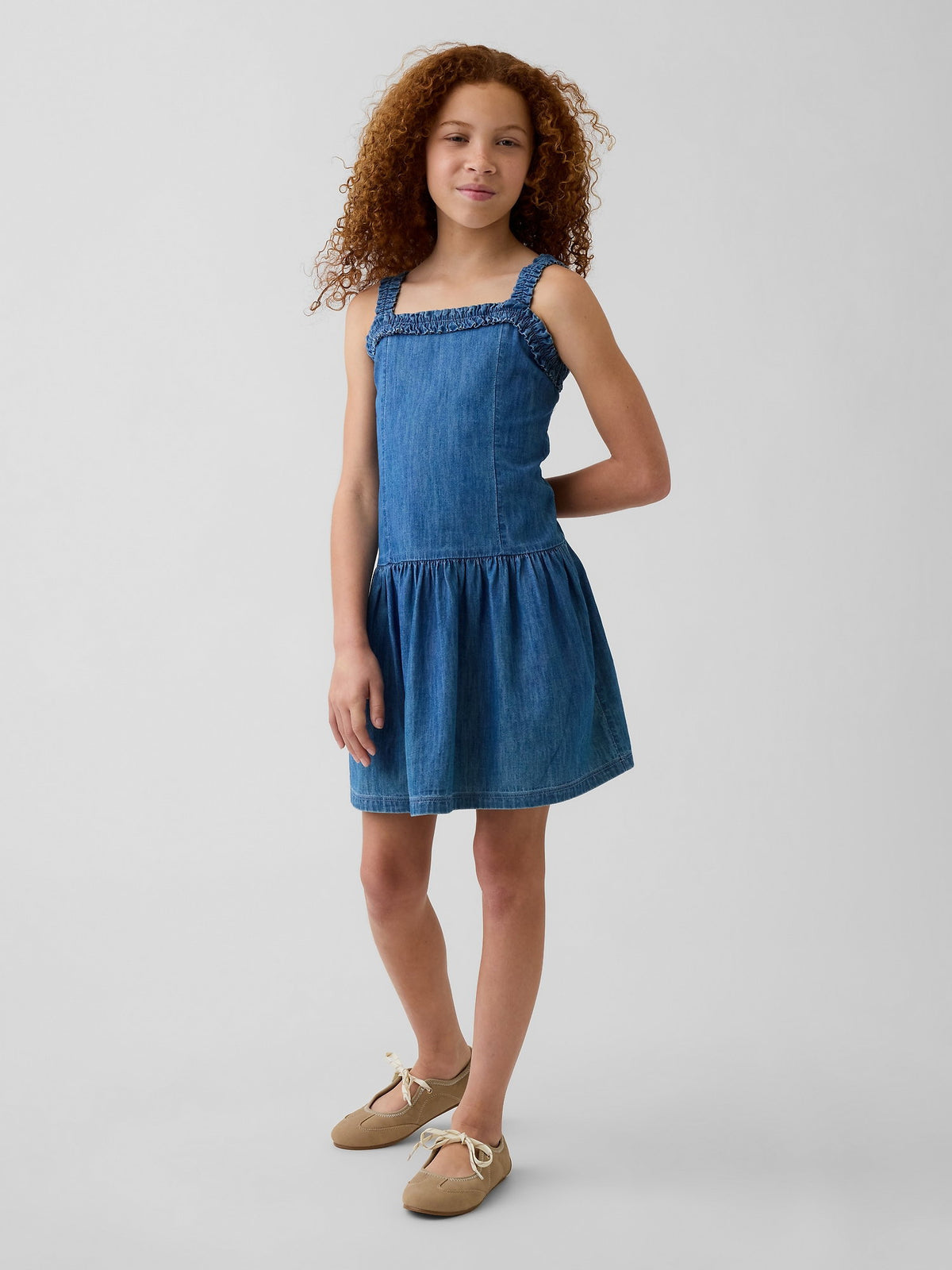 Koyu Mavi Denim Drop-waist Elbise