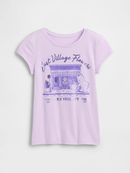Lila Grafik Baskılı T-shirt