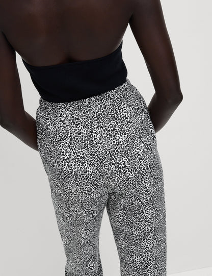 %100 Twill Pamuklu Desenli Yüksek Bel Dar Paça Pantolon