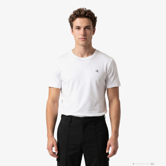 Calvin Klein Contrast Collar Stitch Crewnk Erkek Beyaz T-shirt