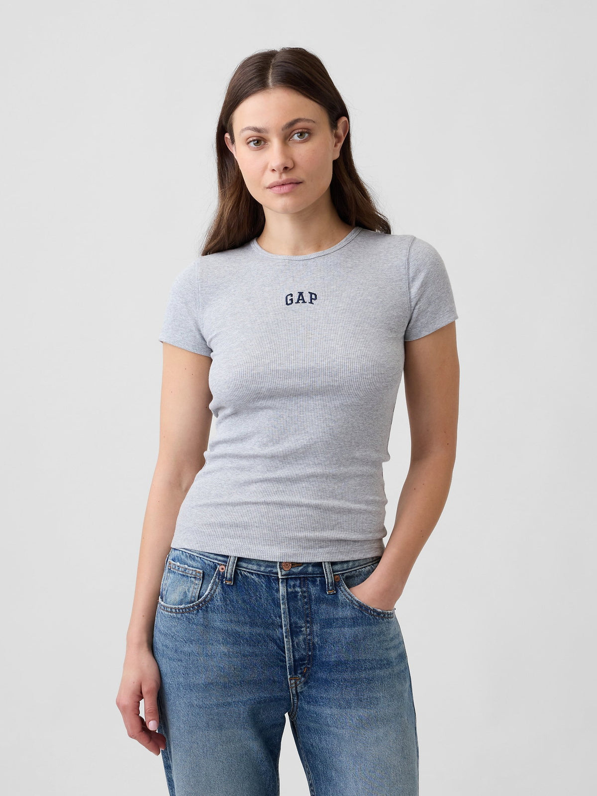 Gri Modern Fitilli Gap Logo T-shirt
